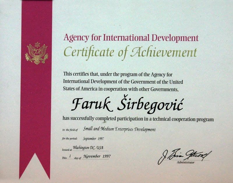 AID Certificate of Achievement