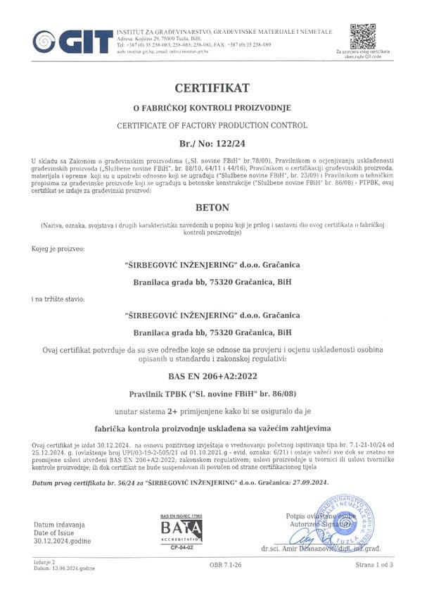 Factory Production Control Certificate — Concrete (GIT)