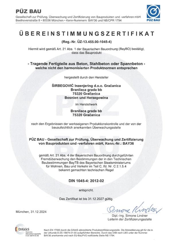 Certificate Reg. No. UZ-13.455.00-1045-4