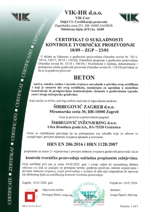 Concrete Certificate — VIK-HR