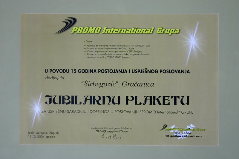 Jubilarna Plaketa PROMO International